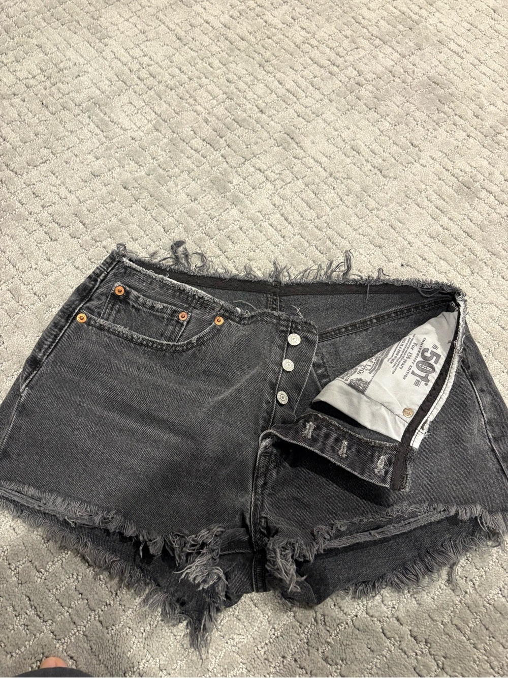 Levi's Black Washed High-Rise Frayed Denim Shorts